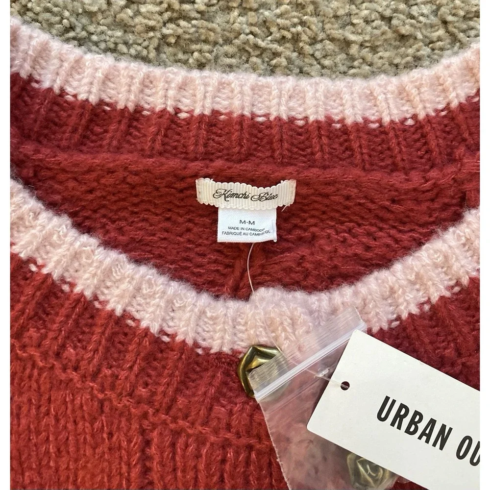 Urban Outfitters Kimchi Blue Womens Cable Knit Cardigan Floral‎ Button Sz Medium - Picture 2 of 9